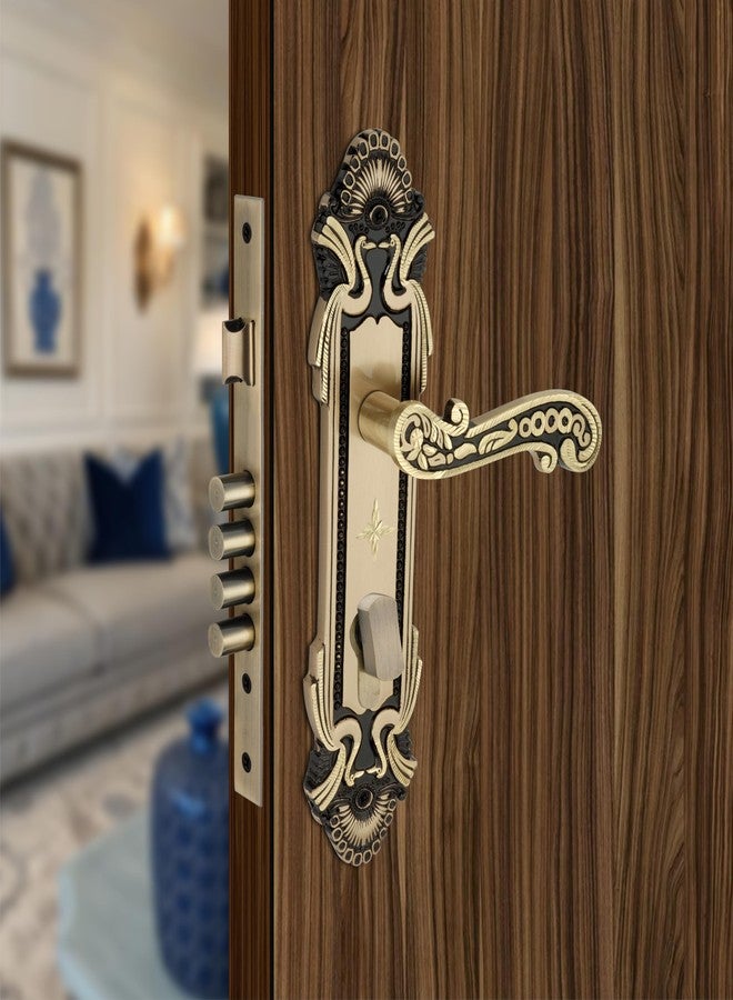 Kunal أقفال أبواب كونال النحاسية شديدة التحمل للأبواب الرئيسية وغرف النوم، طقم مقابض أقفال أبواب نقرية، أسطوانة 60 مم مع 3 مفاتيح نحاسية للمنزل والمكتب والفندق وغرفة النوم | تشطيب عتيق - 11 بوصة (ضمان لمدة عامين) - Image 1